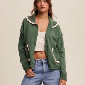 Listicle green scalloped cardigan